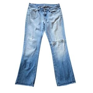 7 For All Mankind Bootcut Jeans Mens 34x32 Light Wash Distressed Blue‎ Grunge